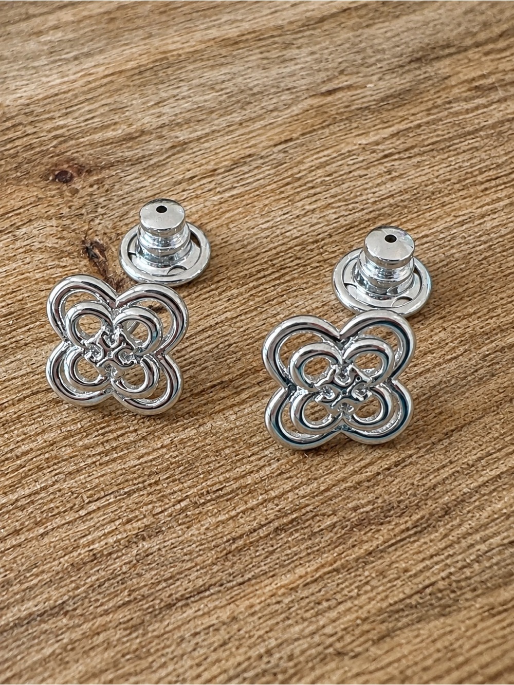 Tory Burch Silver Four-Petal Logo Stud Earrings